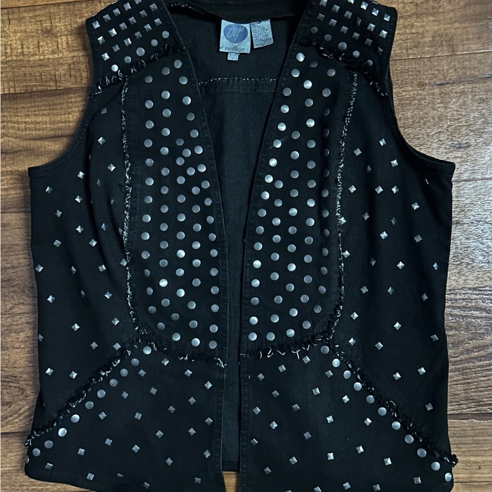 DG2 Diane Gilman ~ Size Large ~ Black Denim W/ Silver Studded Jacket Vest - Picture 5 of 15
